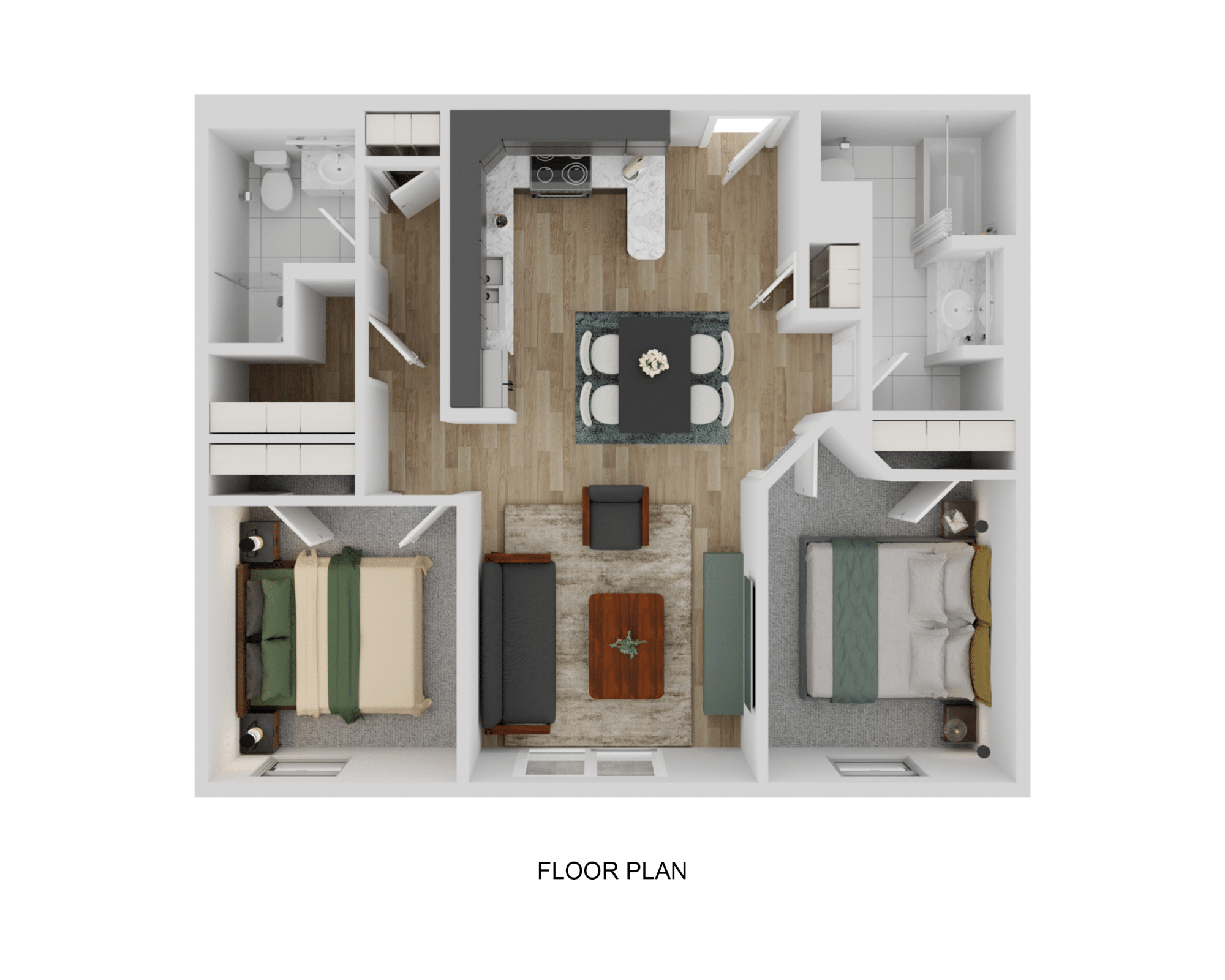 Floor plan for 2 beds, 2 baths, 873 sqft